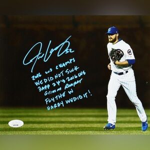 💥Justin Grimm💥 Cubs Signed 2016 World Series 8x10 Photo Autograph inscribed